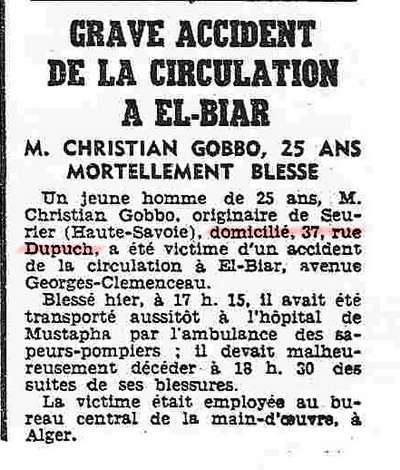 GRAVE ACCIDENT DE LA CIRCULATION