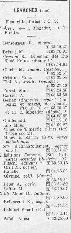 la page d'annuaire concernant la rue Levacher