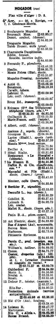 Pages d'annuaire de la rue Mogador. 
