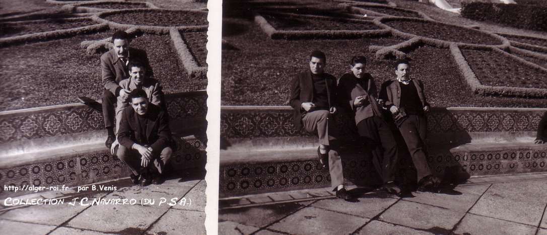 Des échappés du P.S.A. devant l'horloge florale